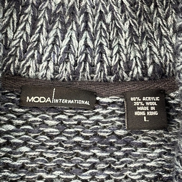 Moda International Wool Blend Chunky Knit Toggle Sweater Coat Blue Sz L - Picture 7 of 10